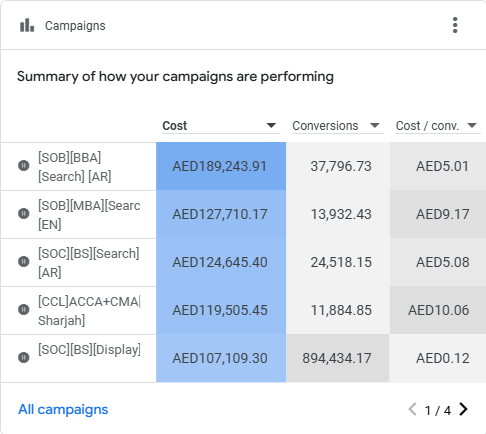Google Ads campaign performance report