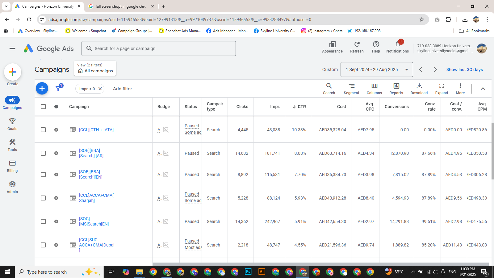 Google Ads campaign dashboard