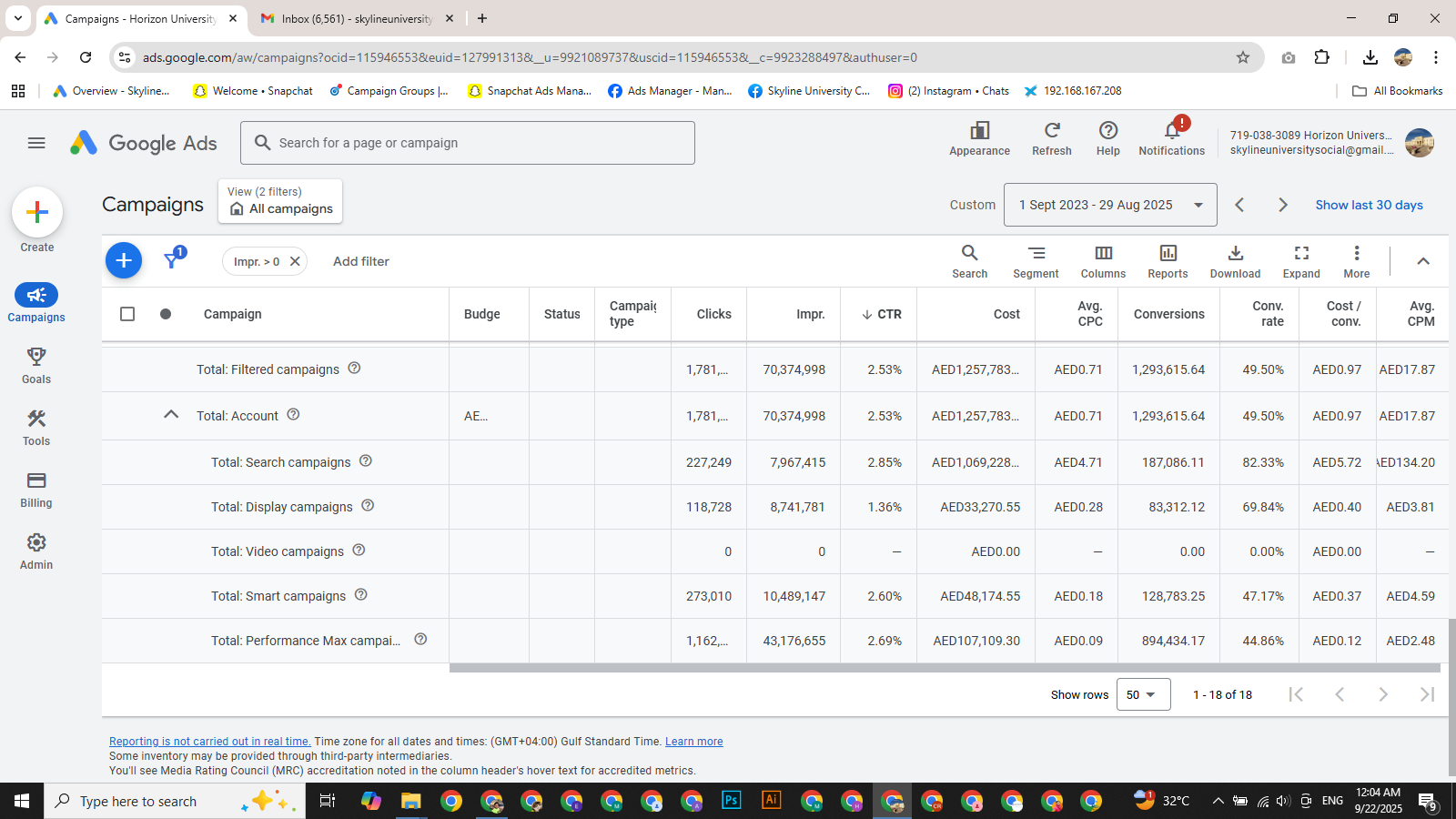 Google Ads campaign dashboard