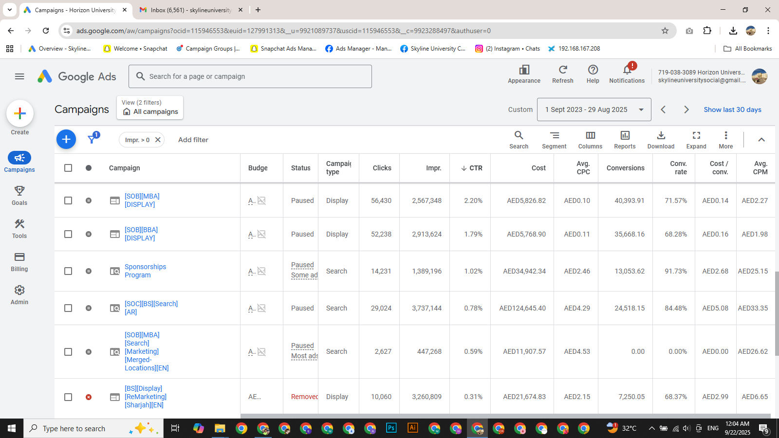 Google Ads campaign dashboard