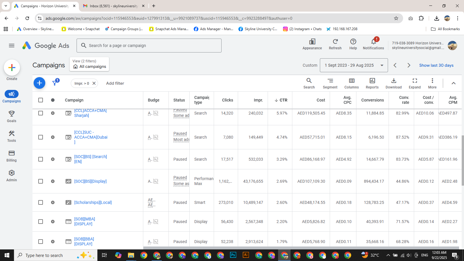 Google Ads campaign dashboard
