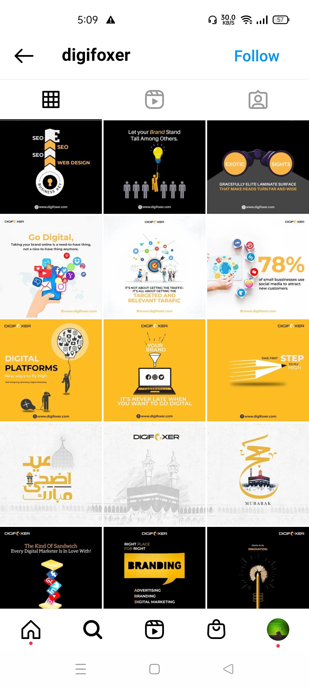 Social media profile and content grid